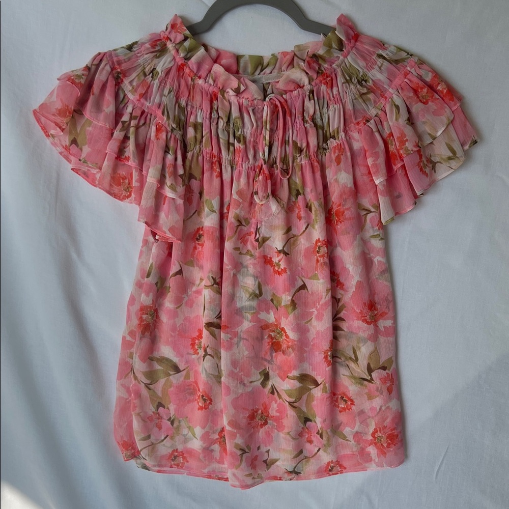 Misa Los Angeles Pink Floral Print Blouse. XS